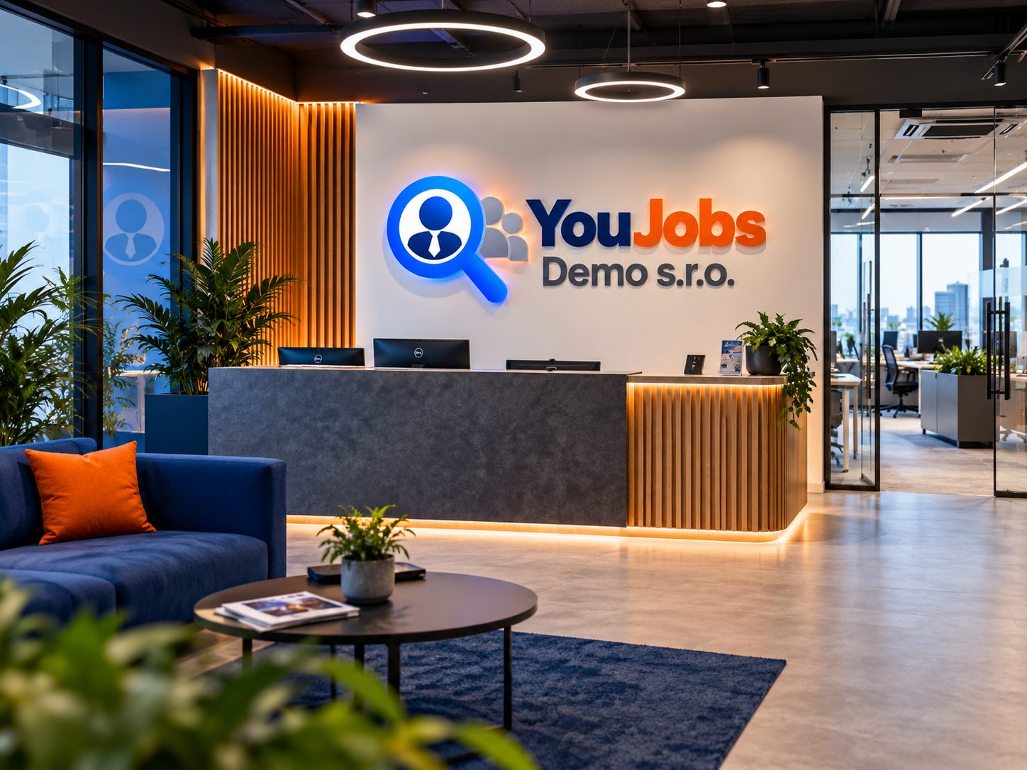 Ukázka moderních kanceláří demonstrační společnosti YouJobs Demo